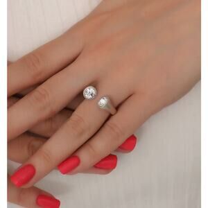 Antique Silver Plated White Crystal Stone Adjustable Ring